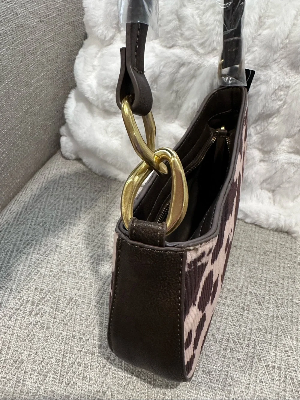 Olivia & Kate Brown and Cream Cow-Print Shoulder Bag